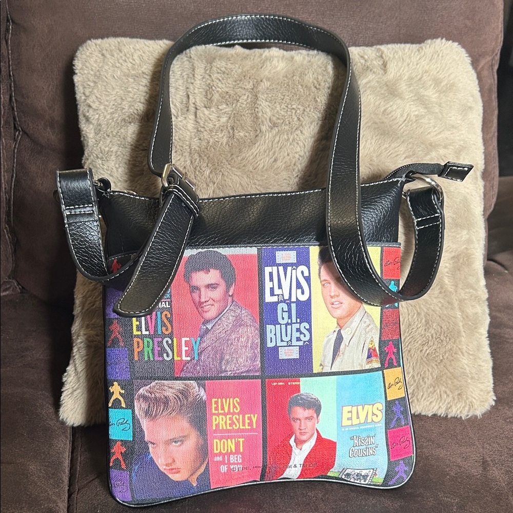 Elvis Presley Themed Black and Multicolor Women's Messenger Bag